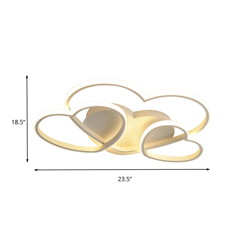 Plafonnier LED encastré en forme de cœur pour chambre d'enfant - Acrylique nordique en blanc/rose/or - 19,5" ou 23,5" de large