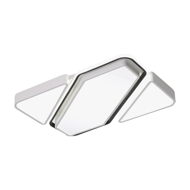 Modern Metal White LED Flush Ceiling Light with Acrylic Diffuser - Spliced Rectangle Design, 25.5"/37.5" W
