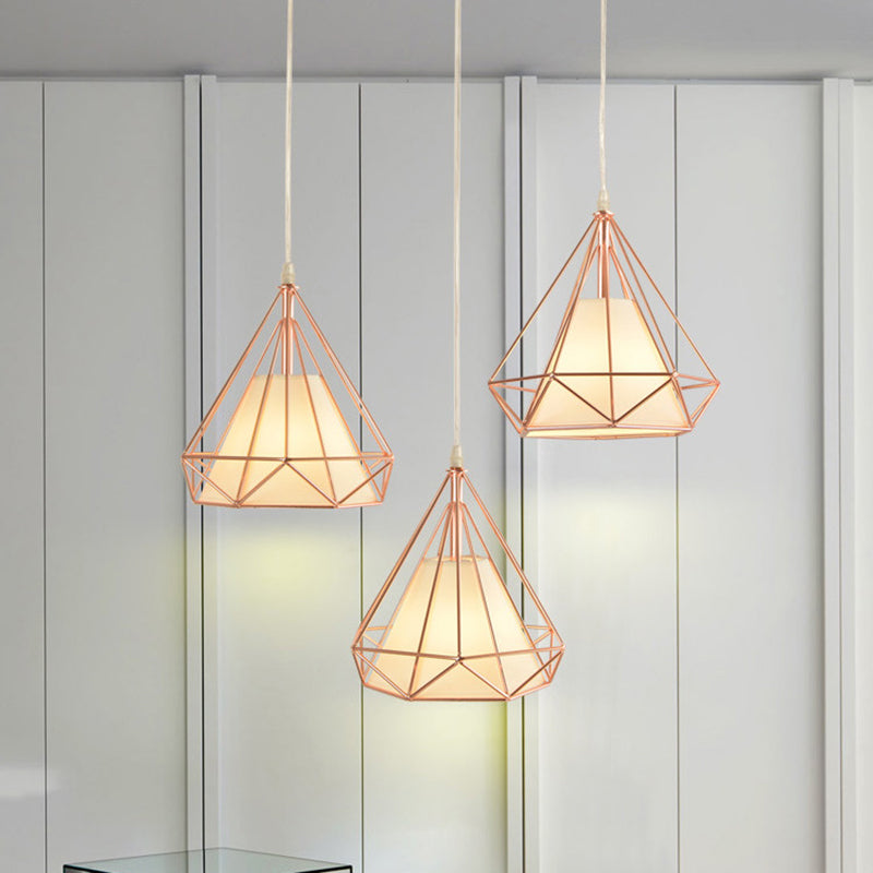 Vintage Gold Diamond Iron Hanging Ceiling Light with 3 Bulbs - Ideal for Dining Room