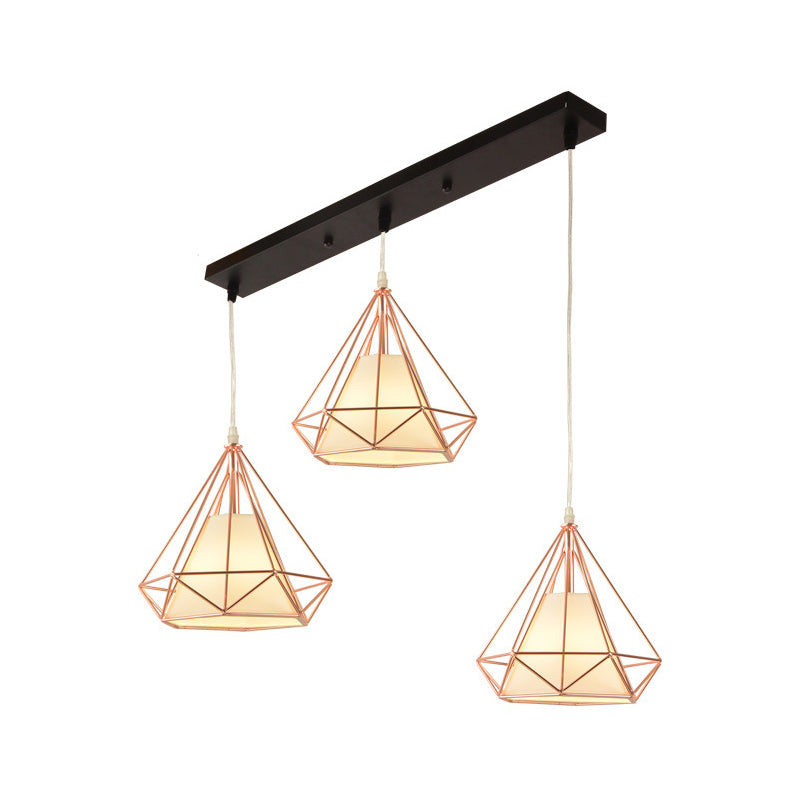 Vintage Gold Diamond Iron Hanging Ceiling Light with 3 Bulbs - Ideal for Dining Room