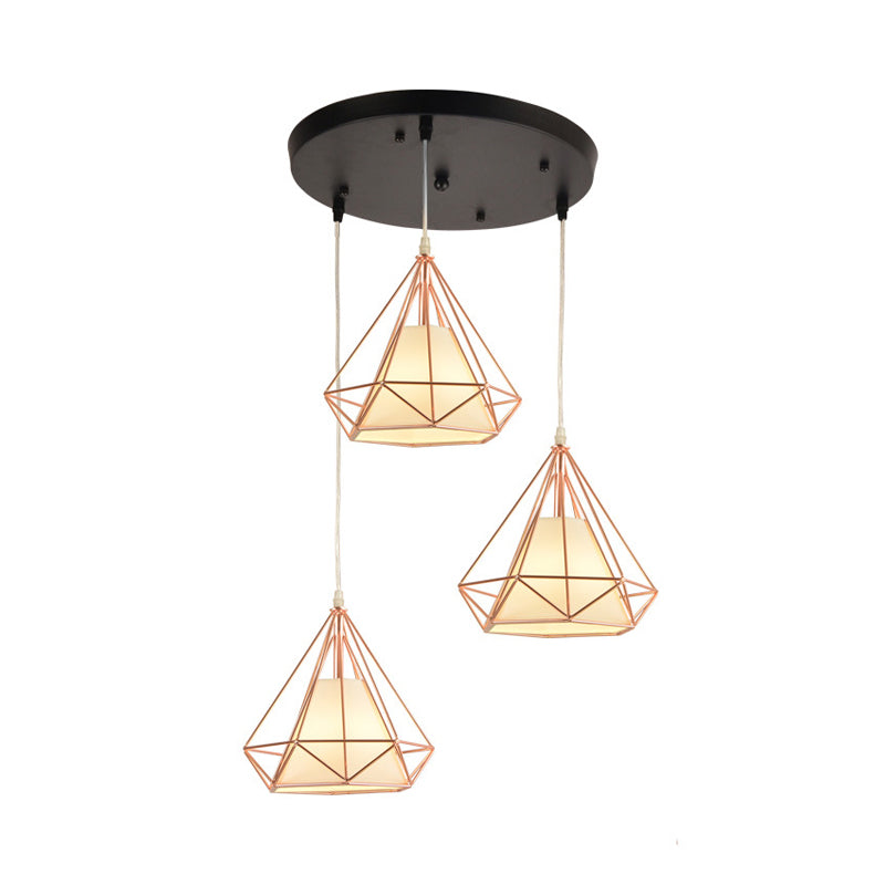 Vintage Gold Diamond Iron Hanging Ceiling Light with 3 Bulbs - Ideal for Dining Room