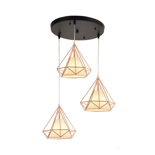 Vintage Gold Diamond Iron Hanging Ceiling Light with 3 Bulbs - Ideal for Dining Room