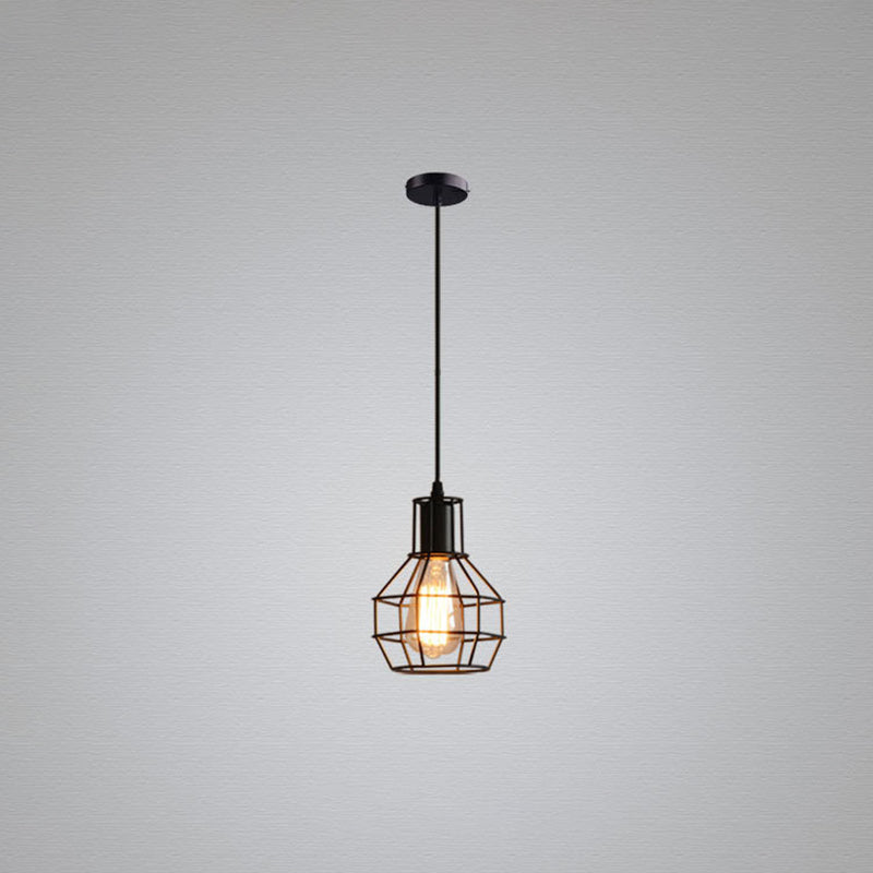 Sleek Black Grenade Cage Pendant Light - Simplicity Iron, 1 Bulb - Ideal for Dining Rooms