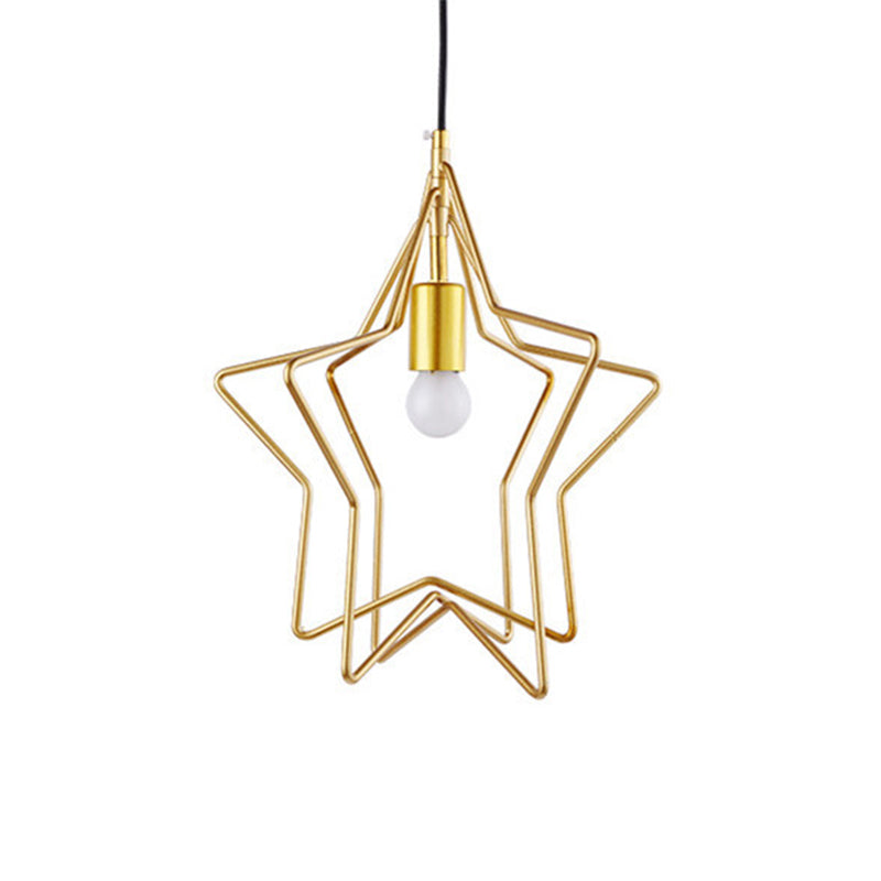 Vintage Star Cage Gold Hanging Light for Dining Room - Single-Bulb Ceiling Lamp