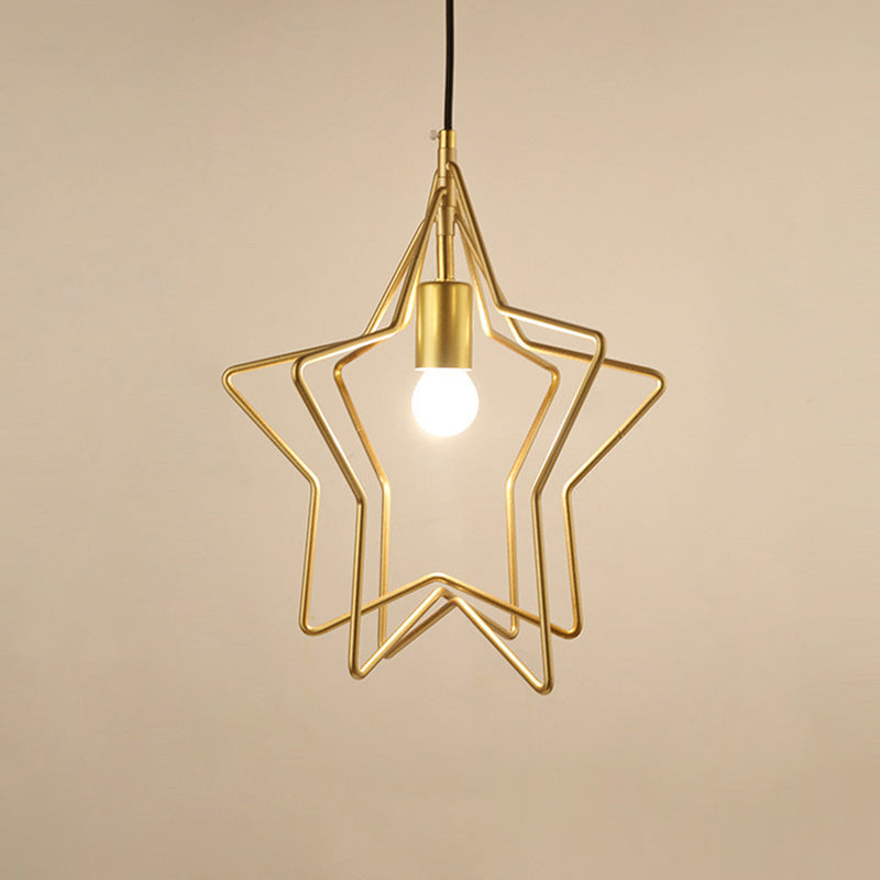 Vintage Star Cage Gold Hanging Light for Dining Room - Single-Bulb Ceiling Lamp