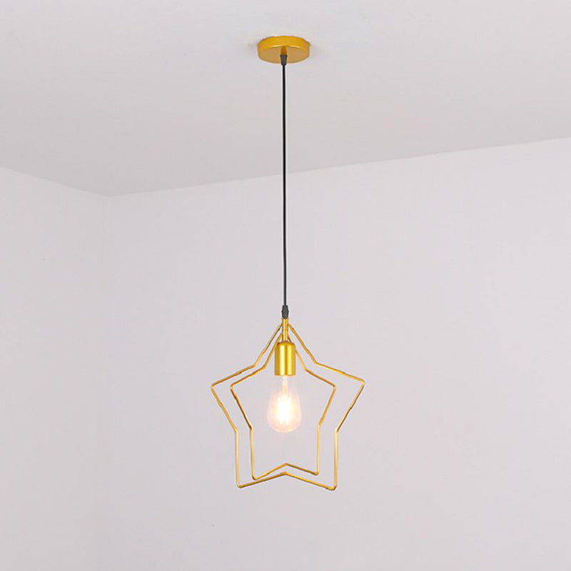 Antique Gold Star Cage Pendant Light for Dining Room - 1-Light Hanging Fixture