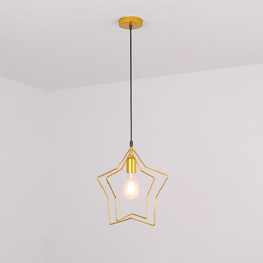 Antique Gold Star Cage Pendant Light for Dining Room - 1-Light Hanging Fixture