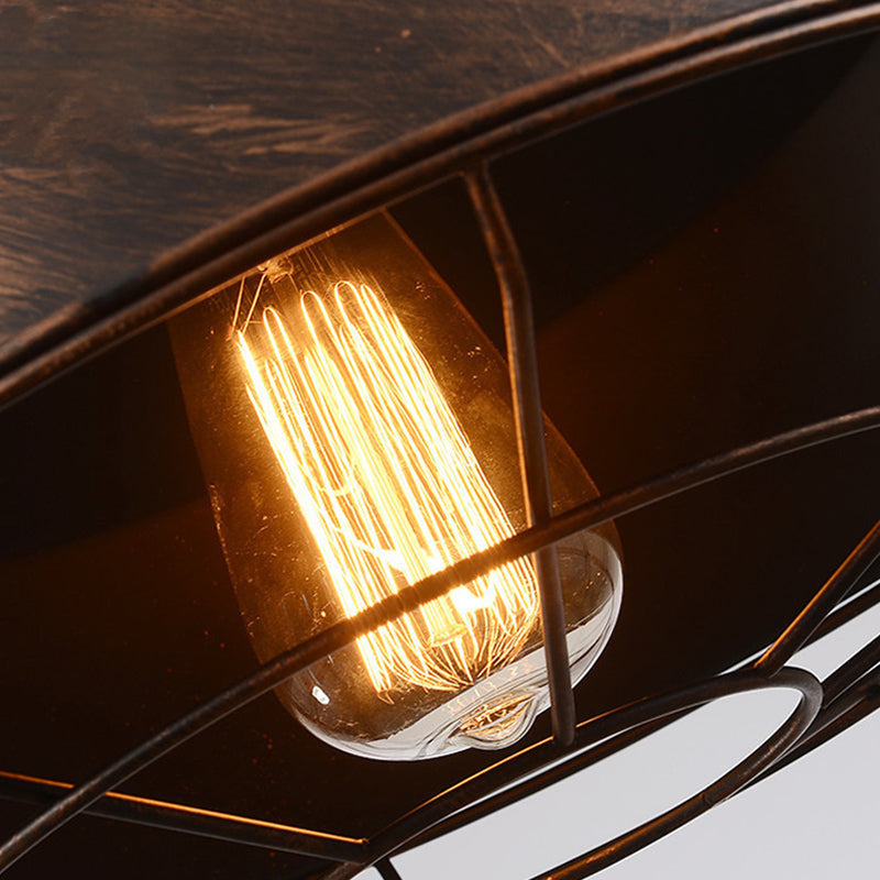Rustic Iron Suspension Light: Vintage Pot Lid Shaped Pendant Lamp for Restaurants