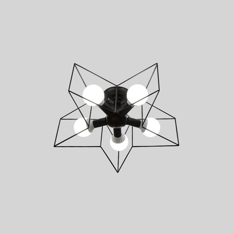 Iron Geometric Cage Flush Mount Lighting - Nordic Style 5-Head Fixture Black Ideal For Corridors