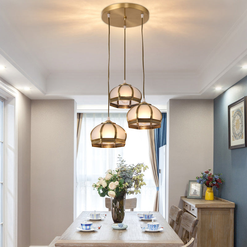 Dome Shaped Metallic Gold Semi Flush Mount With Opal Glass Shade For Dining Room