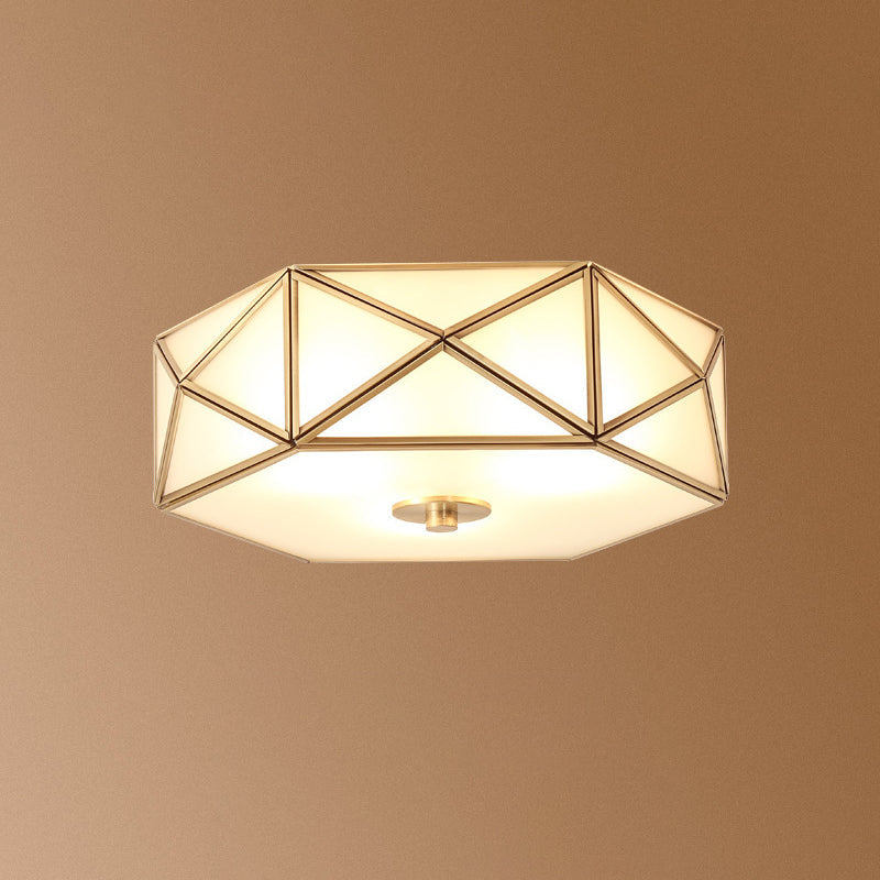 Opal Glass Geometric Flush Ceiling Light in Gold - 4 Bulb Fixture