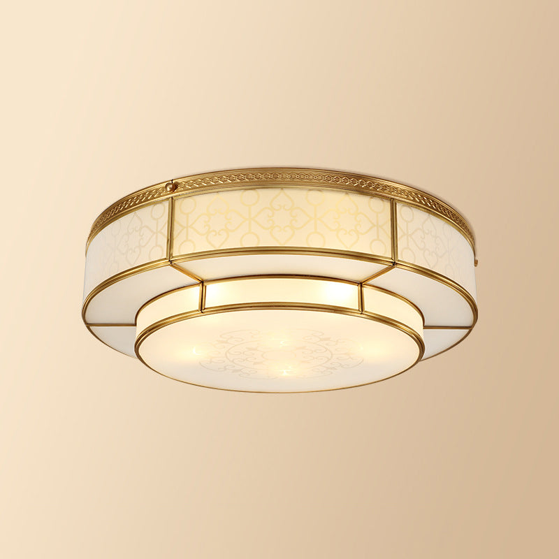 Vintage 2 Layer Frost Glass Flush Mount Ceiling Light In Gold - Living Room Décor