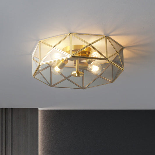 Geometric Smoke Grey Glass Flush Mount Ceiling Light - 4 Head Minimalist Design