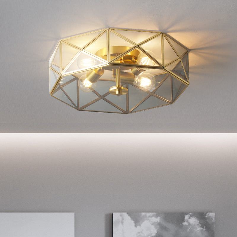 Geometric Smoke Grey Glass Flush Mount Ceiling Light - 4 Head Minimalist Design