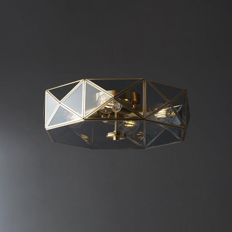 Geometric Smoke Grey Glass Flush Mount Ceiling Light - 4 Head Minimalist Design