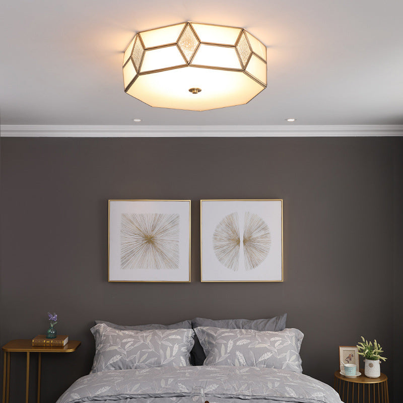 Gold Polyhedron Frost Glass Flush Mount Ceiling Light for Traditional Bedrooms