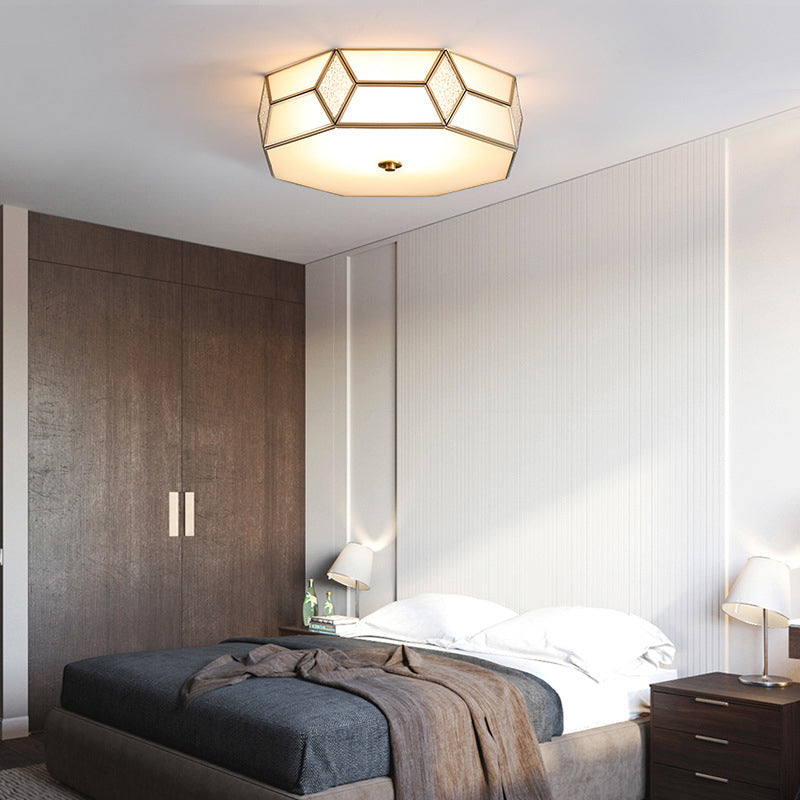 Gold Polyhedron Frost Glass Flush Mount Ceiling Light For Traditional Bedrooms