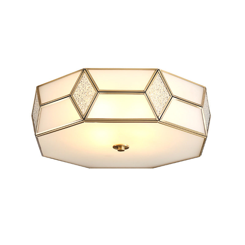 Gold Polyhedron Frost Glass Flush Mount Ceiling Light for Traditional Bedrooms