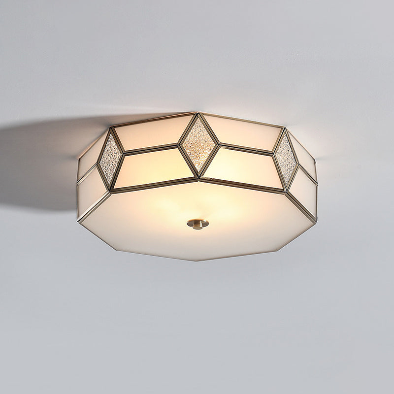 Gold Polyhedron Frost Glass Flush Mount Ceiling Light for Traditional Bedrooms