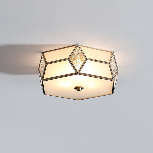 Gold Polyhedron Frost Glass Flush Mount Ceiling Light for Traditional Bedrooms