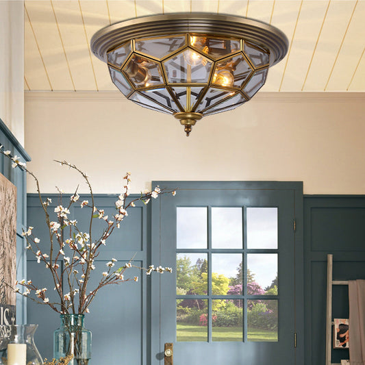 Vintage Smoke Grey Glass Bowl Ceiling Light with Nickel Flush Mount