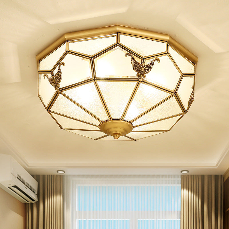 Vintage Gold Flush Ceiling Light Fixture With Frost Glass For Living Room