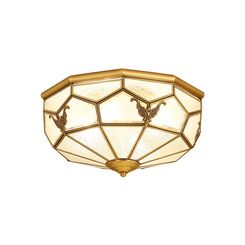 Vintage Gold Flush Ceiling Light Fixture With Frost Glass For Living Room