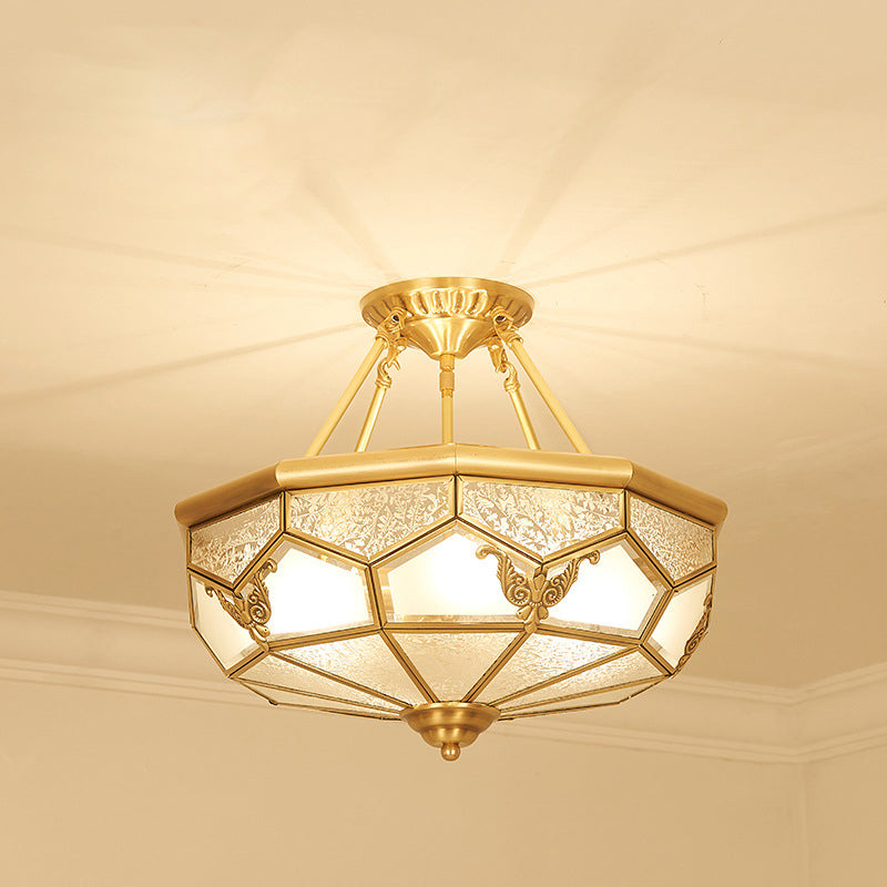 Vintage Gold Flush Ceiling Light Fixture with Frost Glass for Living Room