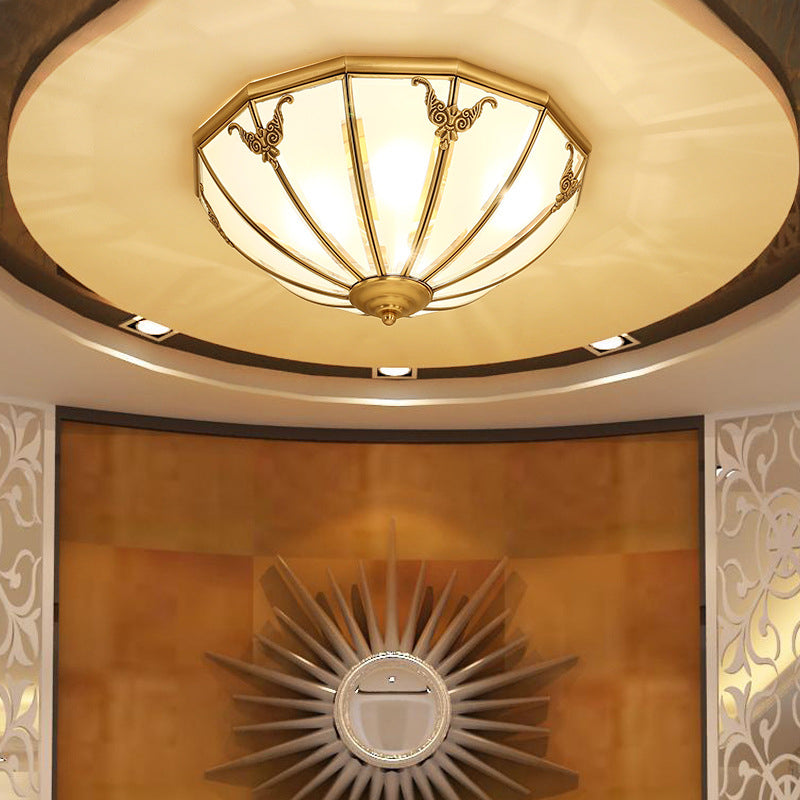 Opal Glass Flush Mount Chandelier in Gold - Classic Bedroom Lighting
