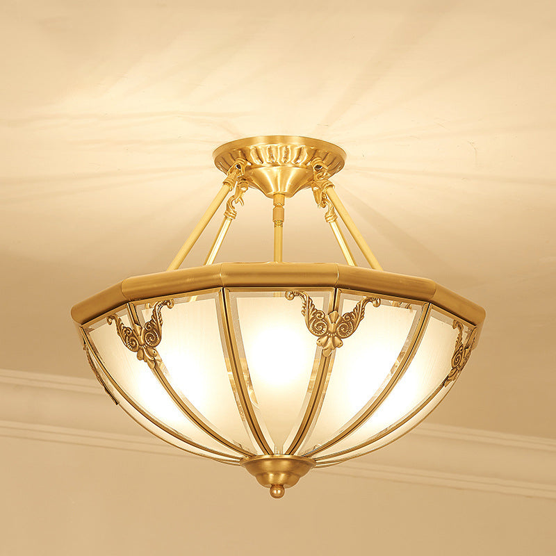Opal Glass Flush Mount Chandelier In Gold - Classic Bedroom Lighting