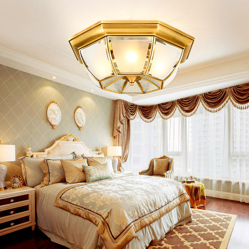 Gold Frost Glass Flush Mount Ceiling Light with Simplicity Polyhedron Design