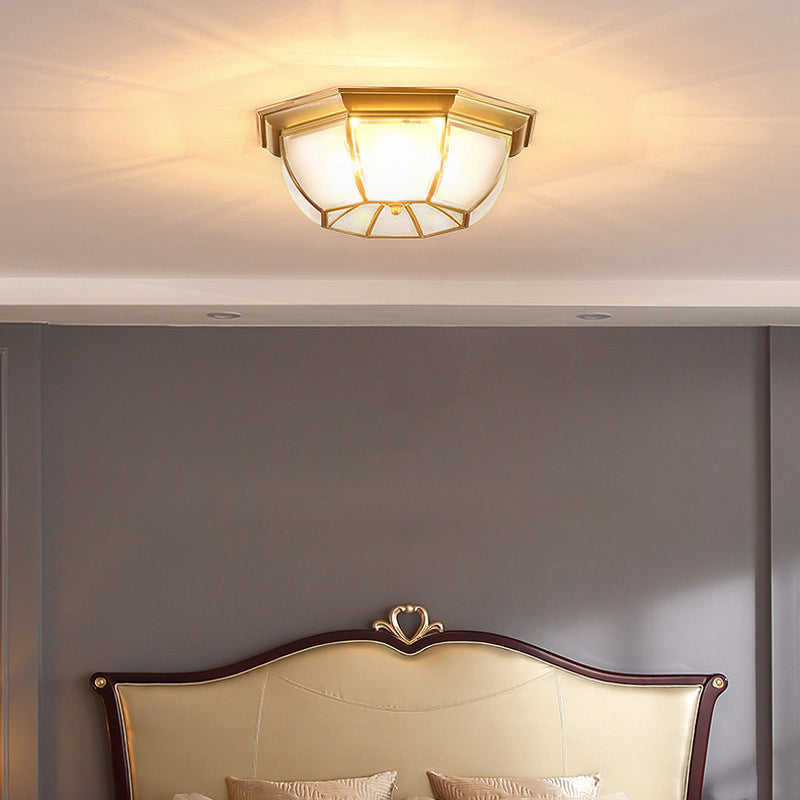 Gold Frost Glass Flush Mount Ceiling Light With Simplicity Polyhedron Design