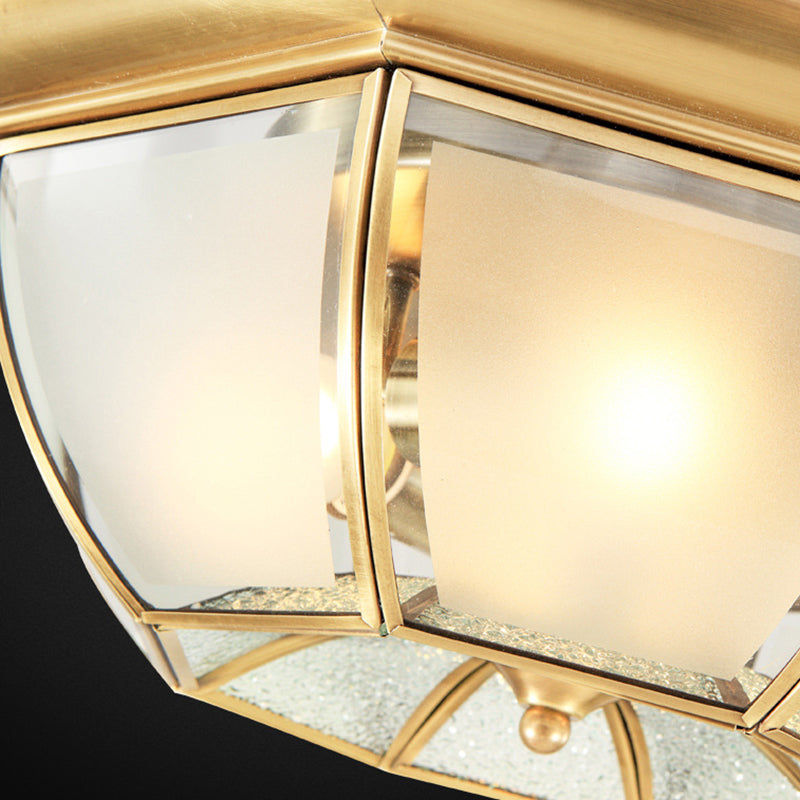 Gold Frost Glass Flush Mount Ceiling Light with Simplicity Polyhedron Design