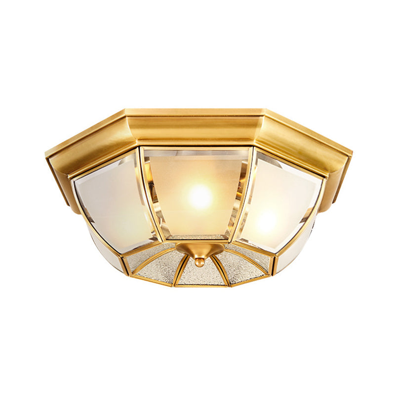 Gold Frost Glass Flush Mount Ceiling Light With Simplicity Polyhedron Design