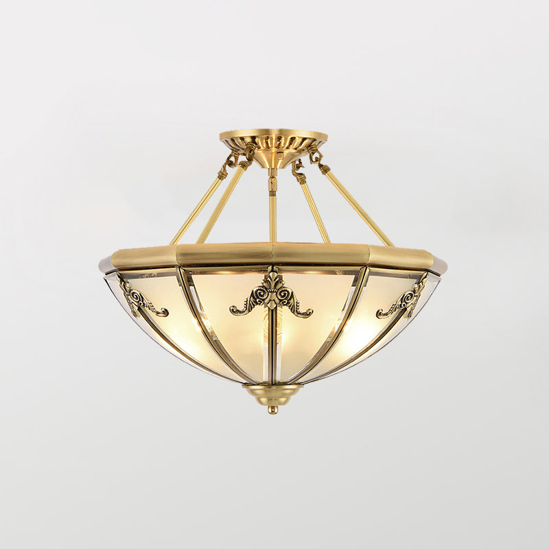 Plafonnier en verre doré : forme de bol classique pour lustre de chambre