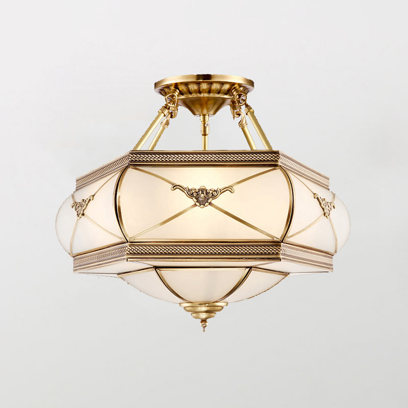 Plafonnier en verre doré : forme de bol classique pour lustre de chambre