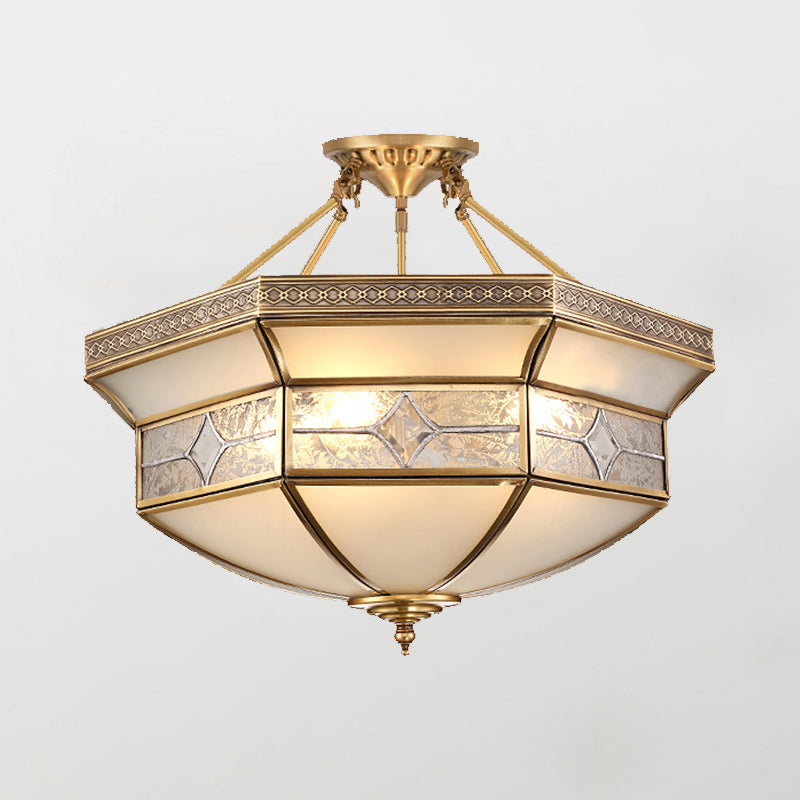 Plafonnier en verre doré : forme de bol classique pour lustre de chambre