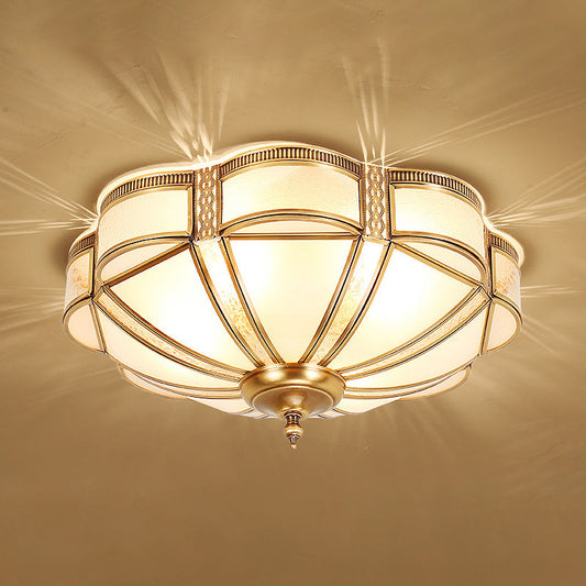 Scalloped Bedroom Flush Mount Light: Classic Frost Glass & Gold Semi Chandelier