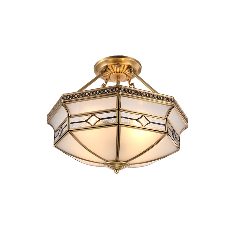 Gold Traditional Dome Semi Flush Chandelier - 6-Headed Frost Glass Ceiling Light