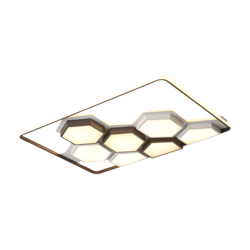 Honeycomb Metal Flush Ceiling Light: Modern Black & White LED Fixture (19.5"/35.5") for Living Room