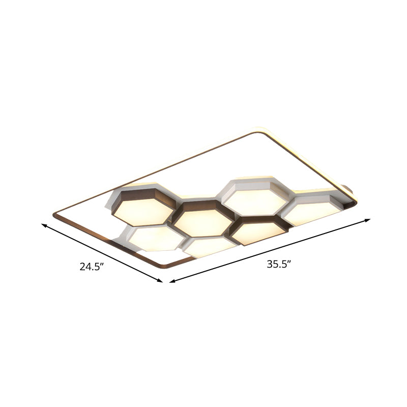 Honeycomb Metal Flush Ceiling Light: Modern Black & White LED Fixture (19.5"/35.5") for Living Room