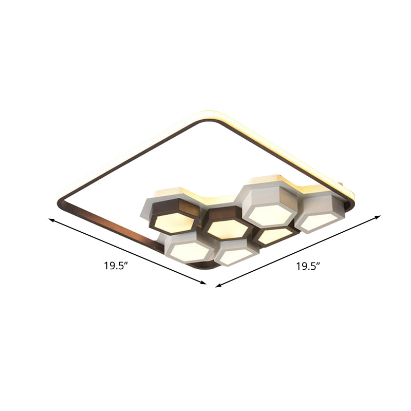 Honeycomb Metal Flush Ceiling Light: Modern Black & White LED Fixture (19.5"/35.5") for Living Room