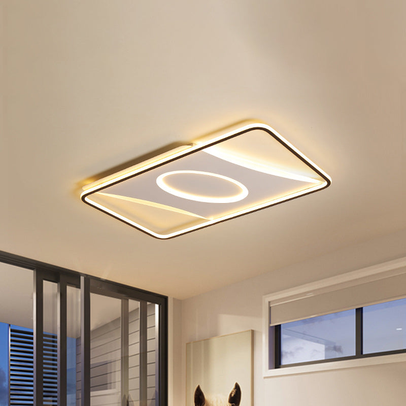 Modern Black and White LED Ceiling Light for Bedroom - Square/Rectangular Acrylic Flush Mount in Warm/White, Multiple Sizes Available