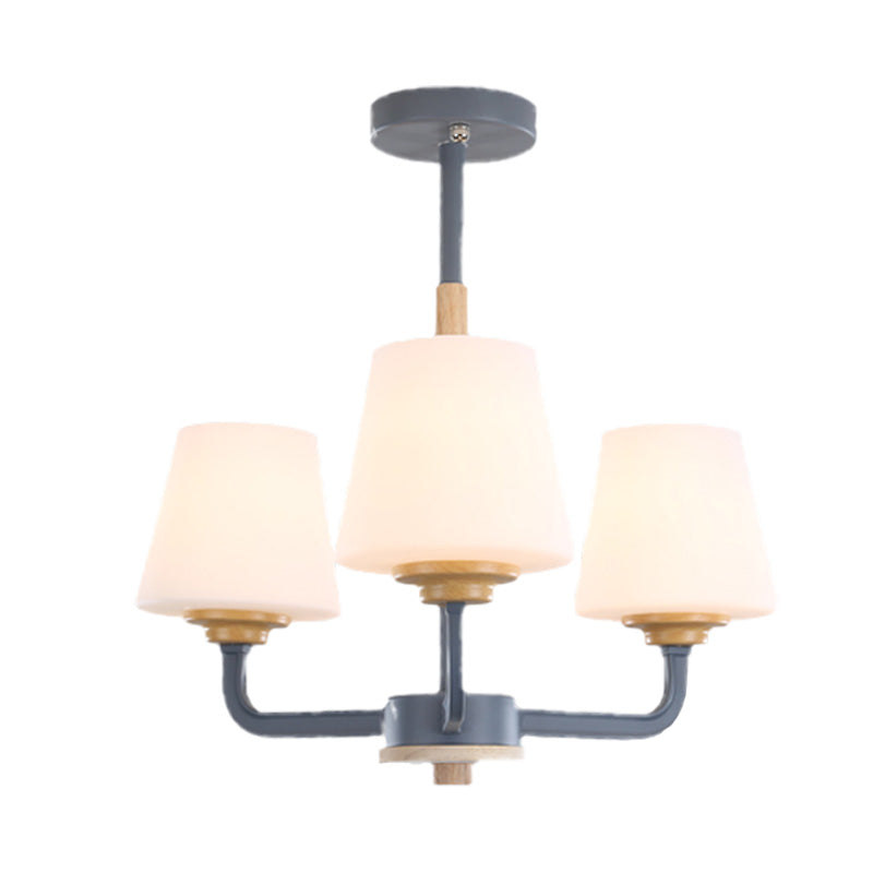 Modern White Glass Cone Chandelier Light Fixture With Multiple Lights For Bedroom - Grey/White/Green