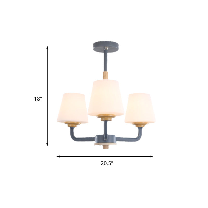 Modern White Glass Cone Chandelier Light Fixture With Multiple Lights For Bedroom - Grey/White/Green