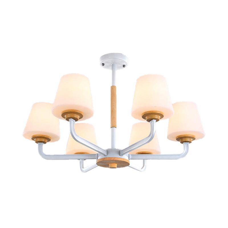 Modern White Glass Cone Chandelier Light Fixture With Multiple Lights For Bedroom - Grey/White/Green