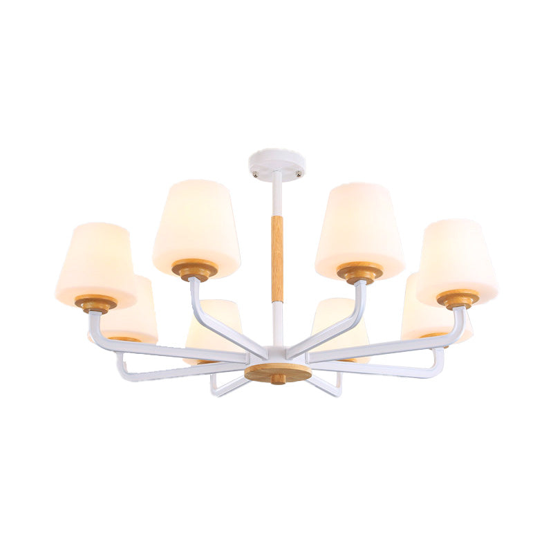 Modern White Glass Cone Chandelier Light Fixture With Multiple Lights For Bedroom - Grey/White/Green