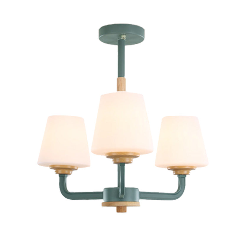 Modern White Glass Cone Chandelier Light Fixture With Multiple Lights For Bedroom - Grey/White/Green