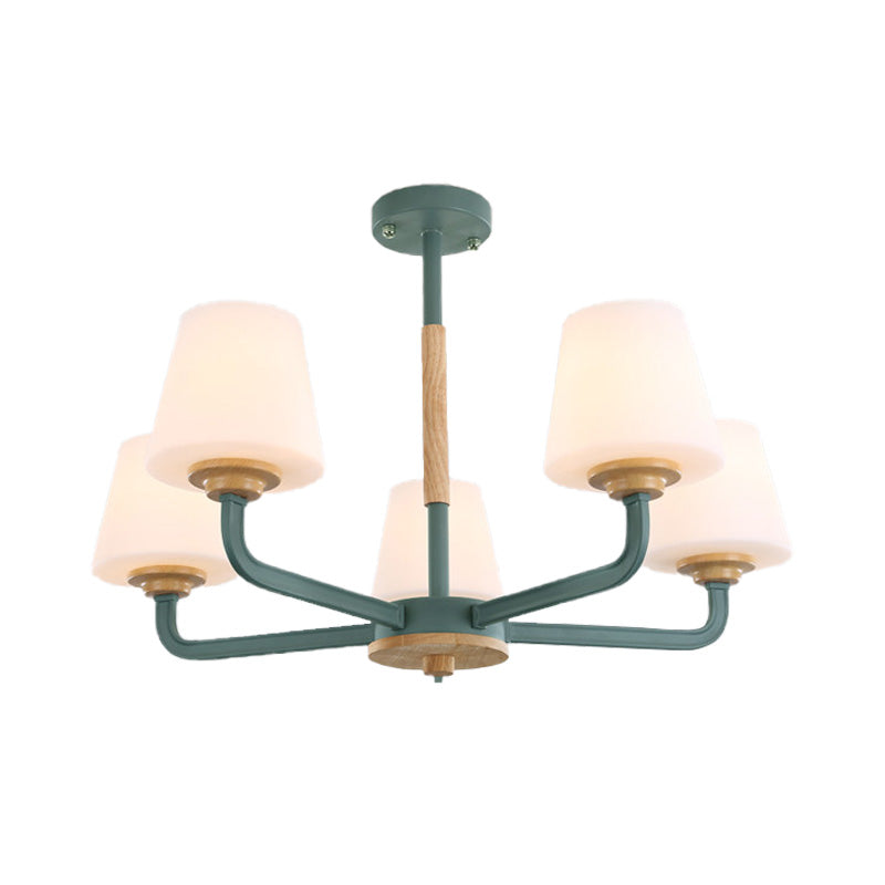 Modern White Glass Cone Chandelier Light Fixture With Multiple Lights For Bedroom - Grey/White/Green