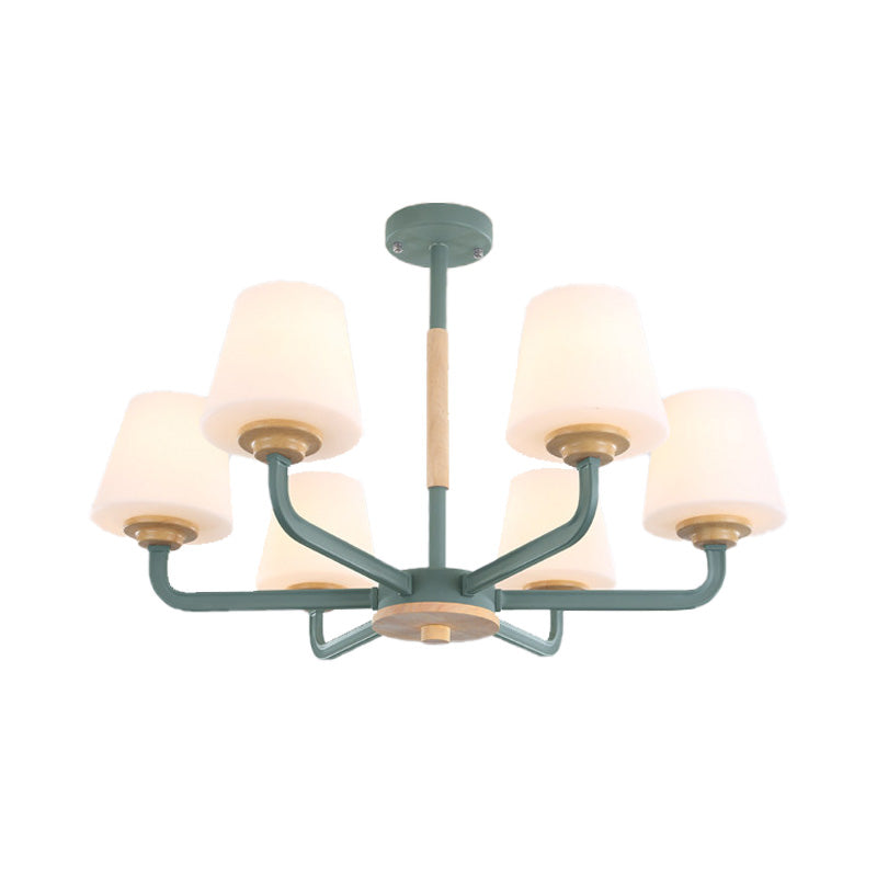 Modern White Glass Cone Chandelier Light Fixture With Multiple Lights For Bedroom - Grey/White/Green